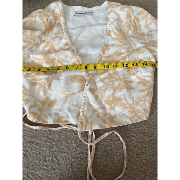 Abercrombie & Fitch peach white Long Sleeve tropical palm tree cropped top S - Picture 6 of 8